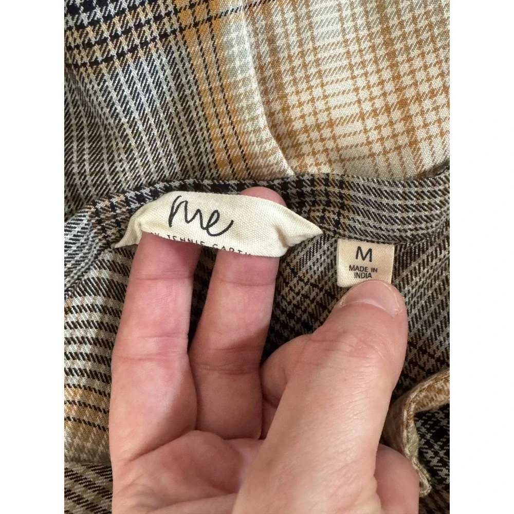 Me by Jennie Garth Drapey Flannel Blouse Womens Medium Brown Black Plaid A664756